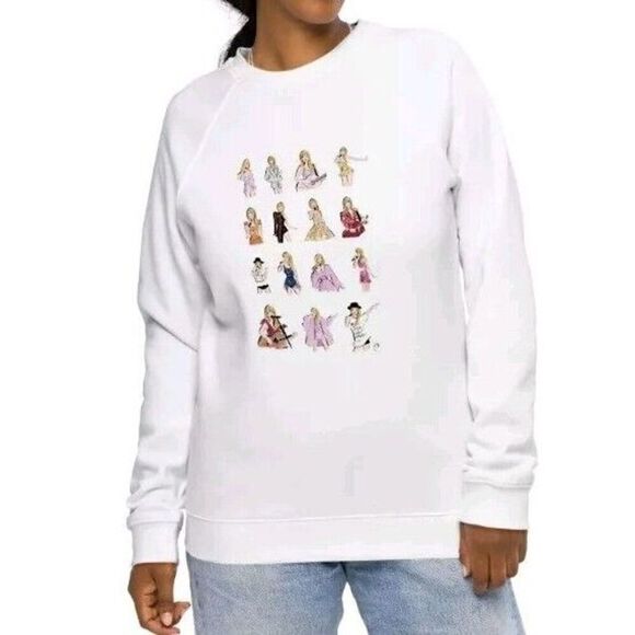 Taylor Swift Eras Tour Unisex XL Sweatshirt White Multi Graphic Organic Cotton - Picture 1 of 13